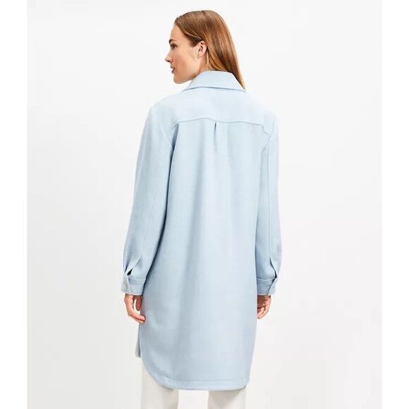 LOFT $200 Twill Long Shirt Jacket Sky Blue MEDIUM PETITE NEW - Picture 3 of 8